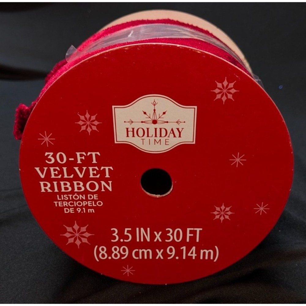 NEW Holiday‎ Time Wide Dark Red Velvet Christmas Ribbon, 3.5" x 30'